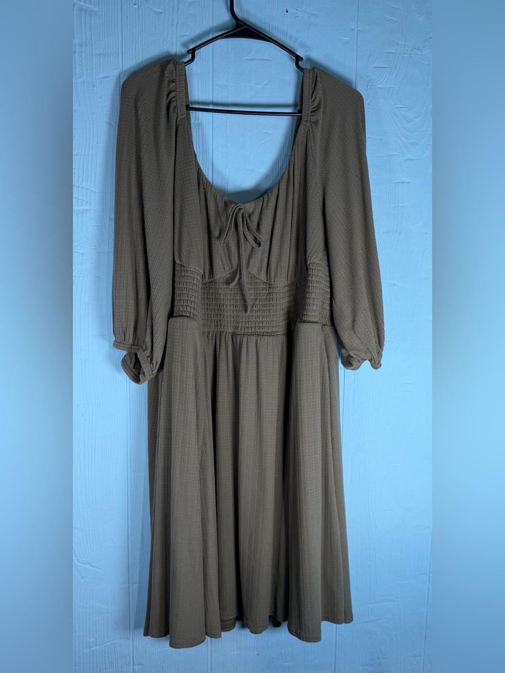 torrid Olive Smocked-Waist Midi Dress with Tie Neck